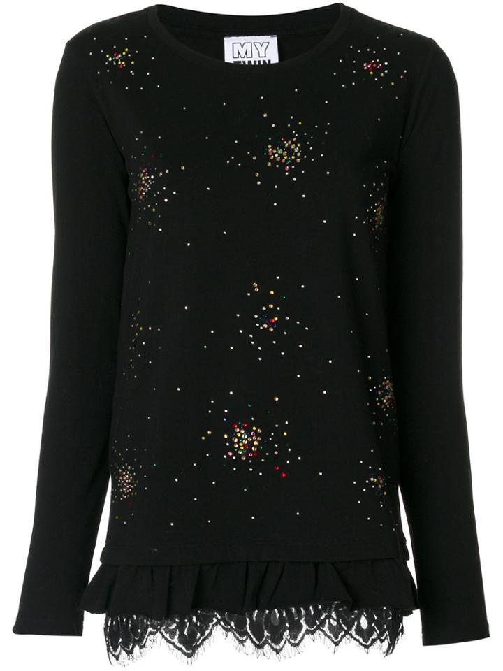 Twin-set Crystal Frill Hem T-shirt - Black
