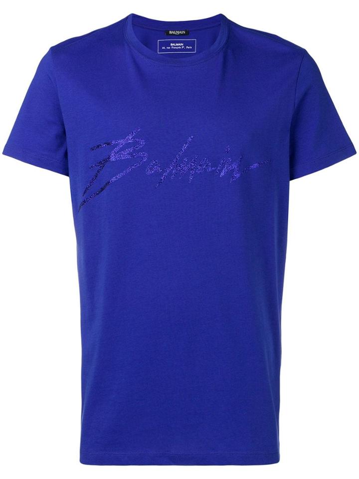 Balmain Glitter Logo T-shirt - Blue