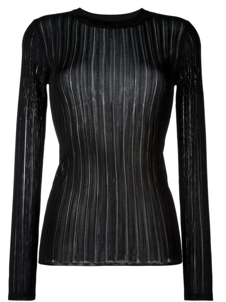 Dkny Sheer Stripe Jumper, Women's, Size: Medium, Black, Viscose
