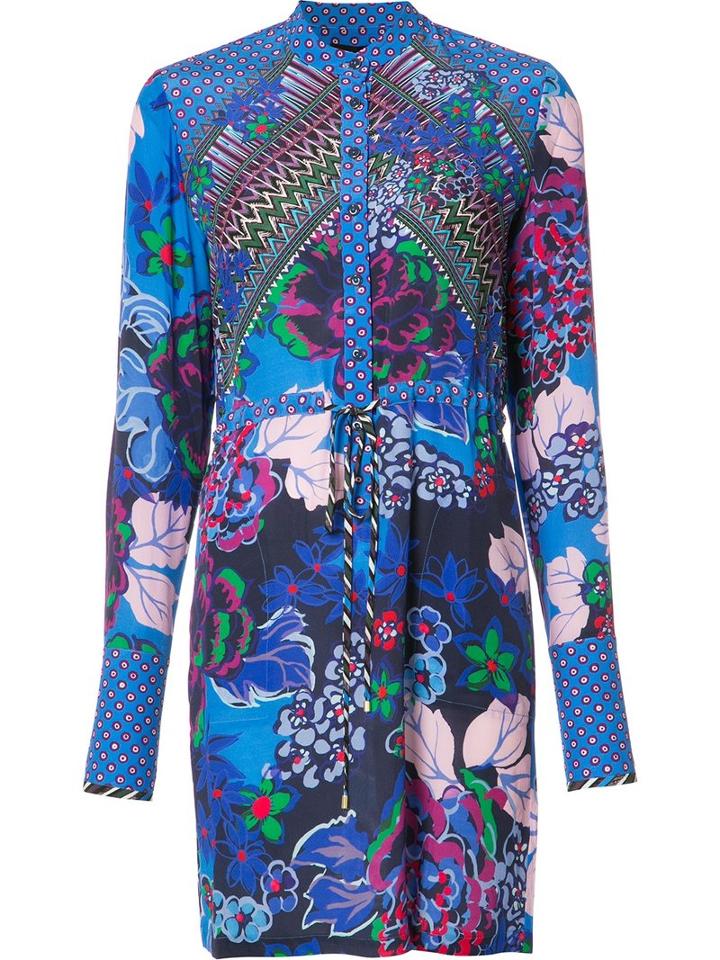 Saloni Floral Print Shirt Dress, Women's, Size: 12, Blue, Acetate/silk