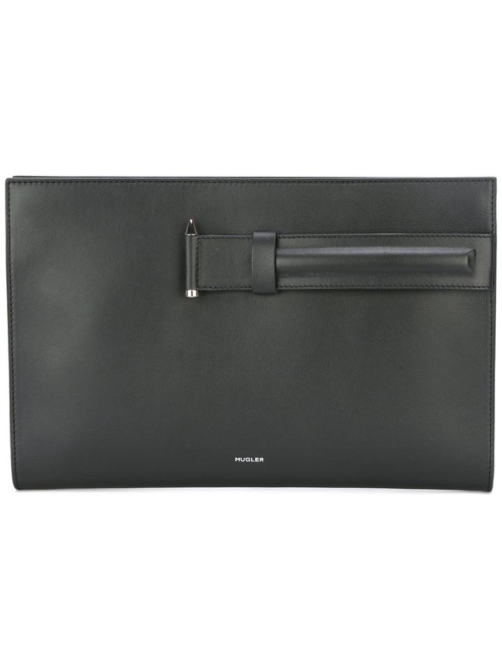 Mugler Large Pouch Clutch, Black, Leather