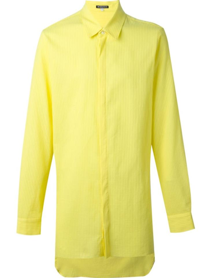 Ann Demeulemeester Long Jacquard Stripe Shirt, Men's, Size: Xs, Yellow/orange, Cotton