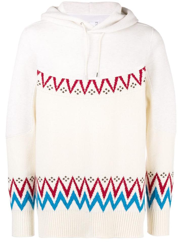 Sacai Hooded Intarsia Pullover - Nude & Neutrals