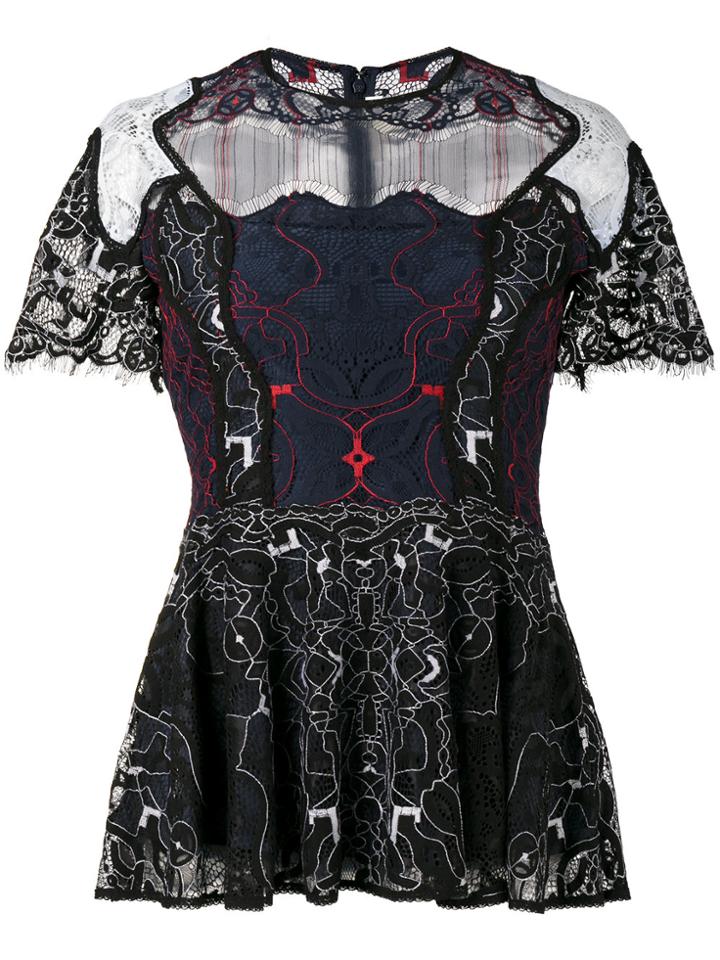 Jonathan Simkhai Peplum Lace Embroidered Top - Black