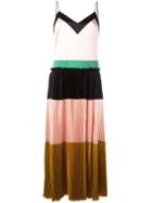 Salvatore Ferragamo Colour Block Pleated Dress, Women's, Size: 40, Silk/acetate