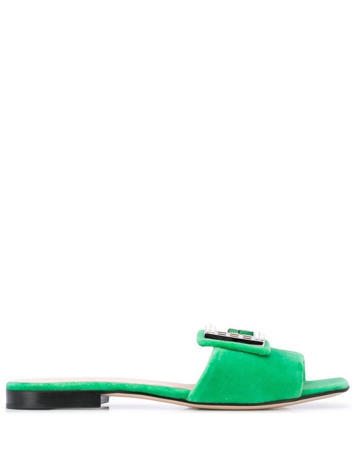 Gucci Crystal Embellished G Sandals - Green