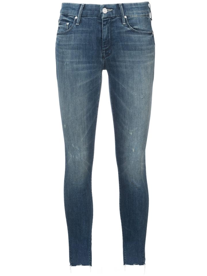 Mother Frayed Hem Skinny Jeans - Blue