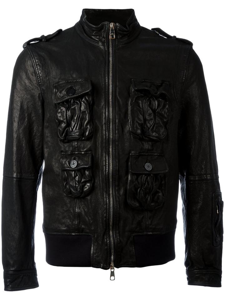 Neil Barrett Pocket Jacket, Men's, Size: Large, Black, Buffalo Leather/cupro/polyamide/spandex/elastane