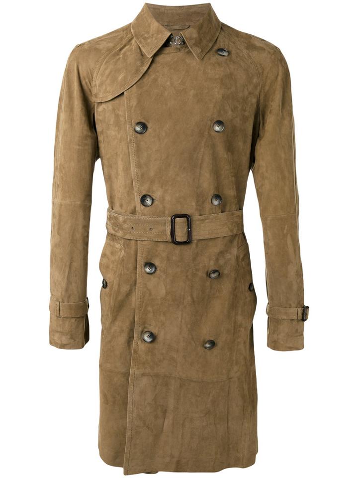 Desa 1972 Origano Belted Coat, Men's, Size: 50, Brown, Suede/cotton