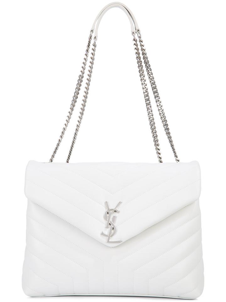 Saint Laurent Monogram Quilted Shoulder Bag, Women's, White, Leather