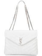 Saint Laurent Monogram Quilted Shoulder Bag, Women's, White, Leather