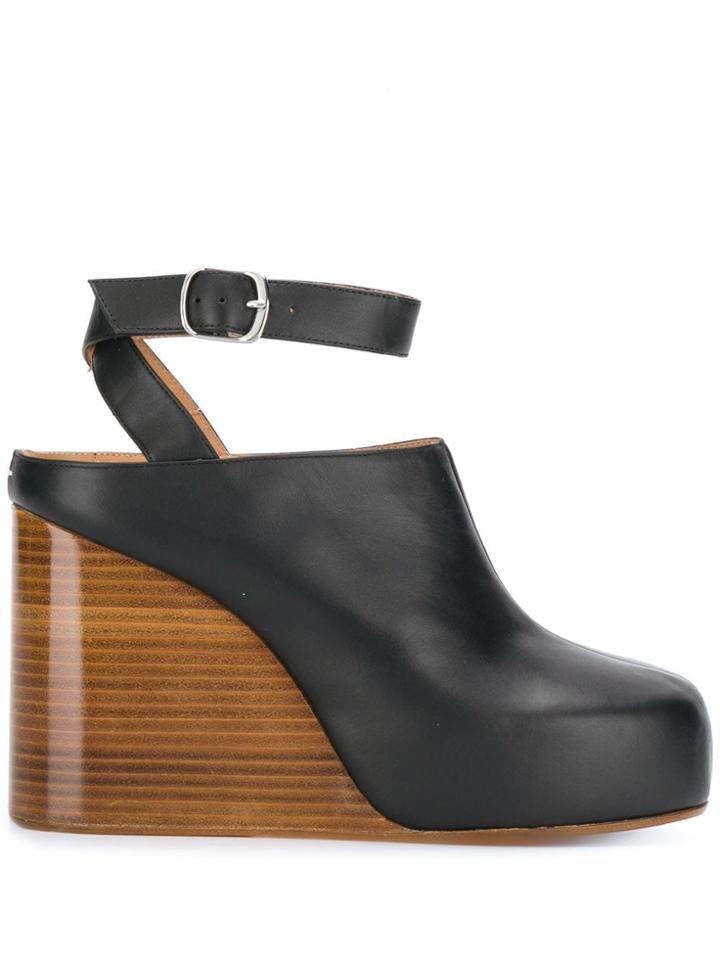 Maison Margiela Wooden Wedge Heeled Clogs - Black