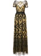 Marchesa Notte Embroidered Plunge Back Gown - Black