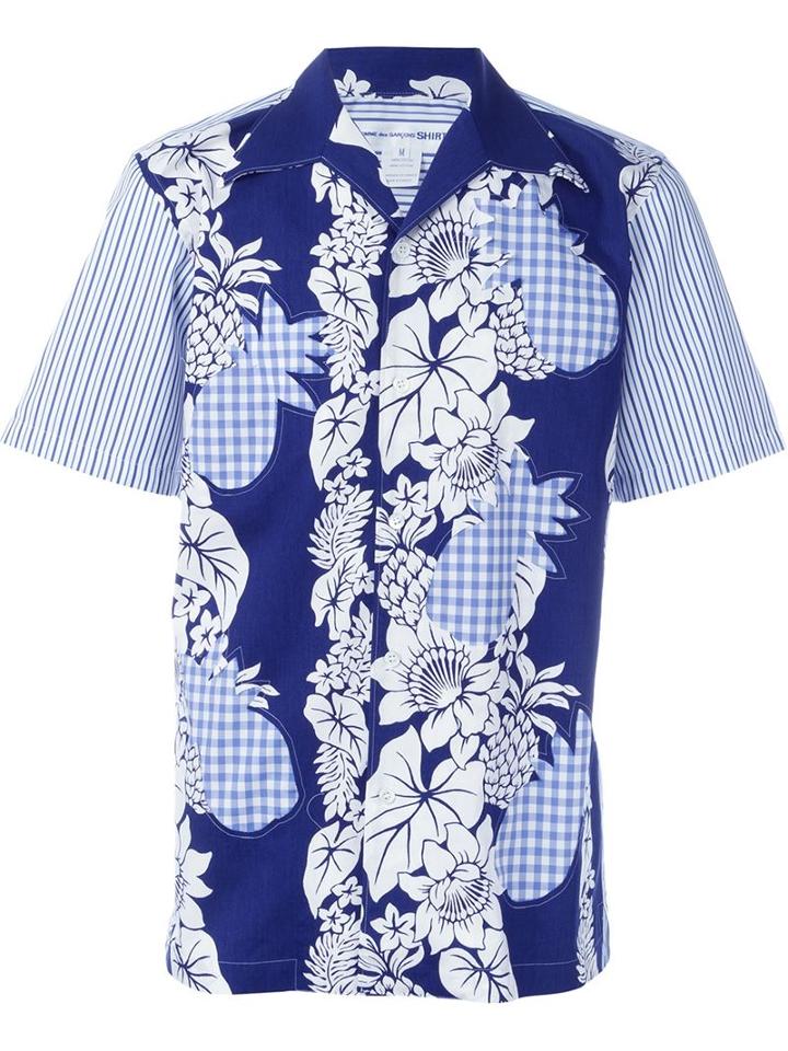 Comme Des Garçons Shirt Mixed Print Shirt, Men's, Size: Small, Blue, Cotton