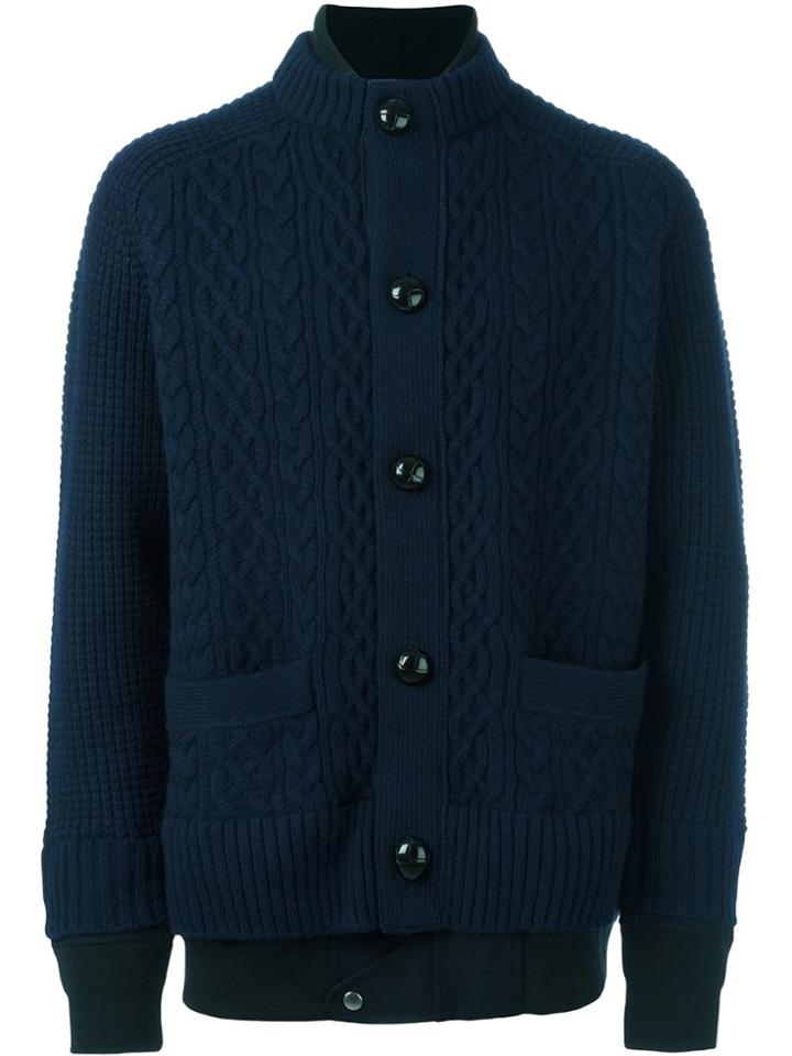 Sacai Layered Cable Knit Cardigan - Blue