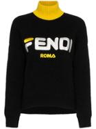 Fendi X Fila Turtle Neck Logo Embroidered Alpaca Blend Jumper - Black