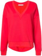 Tibi V-neck Draped Back Sweatshirt - Red