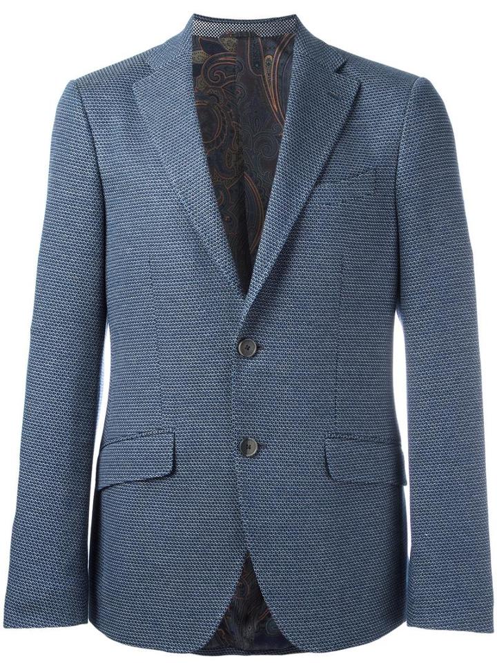 Etro Patterned Blazer, Men's, Size: 52, Blue, Silk/cupro/cotton