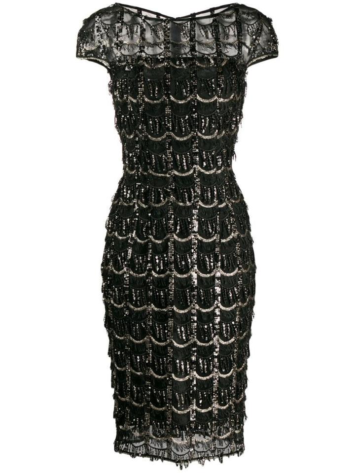 Talbot Runhof Sequin Fringe Detail Dress - Black