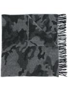 Dondup Camouflage Fringed Scarf, Men's, Grey, Wool