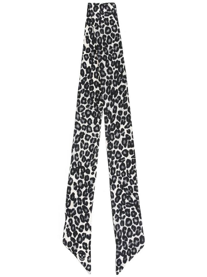 Alexander Mcqueen Skull And Leopard Print Skinny Scarf, Men's, White, Silk