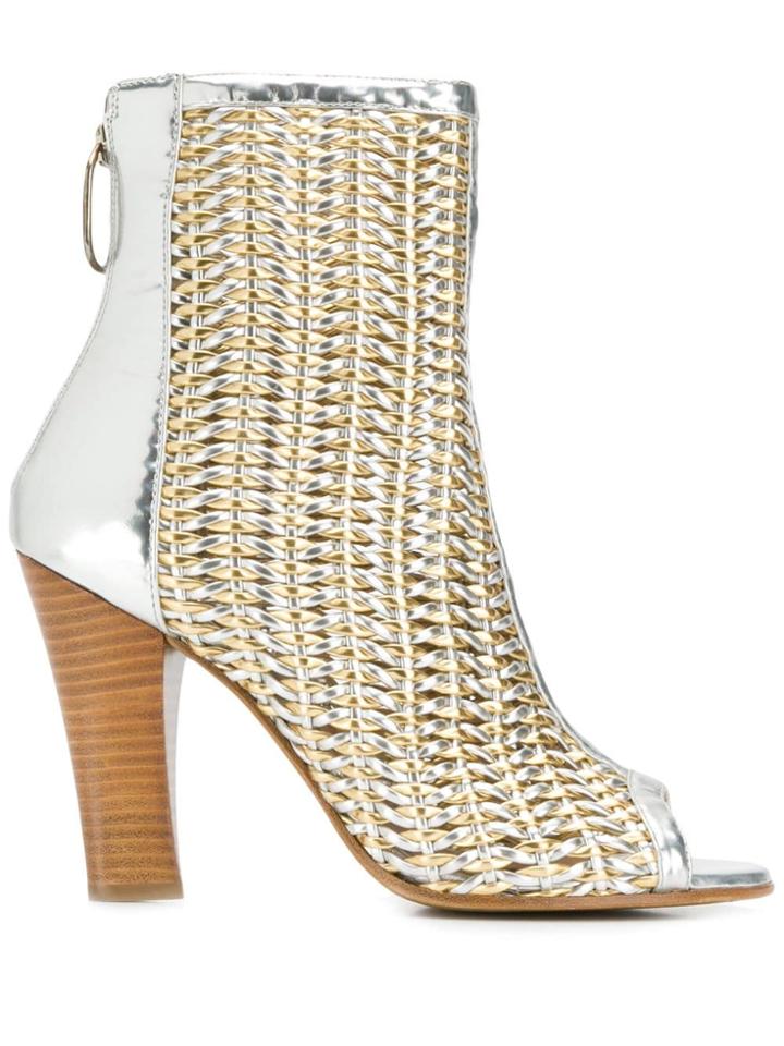 Golden Goose Peep Toe Woven Booties - Silver