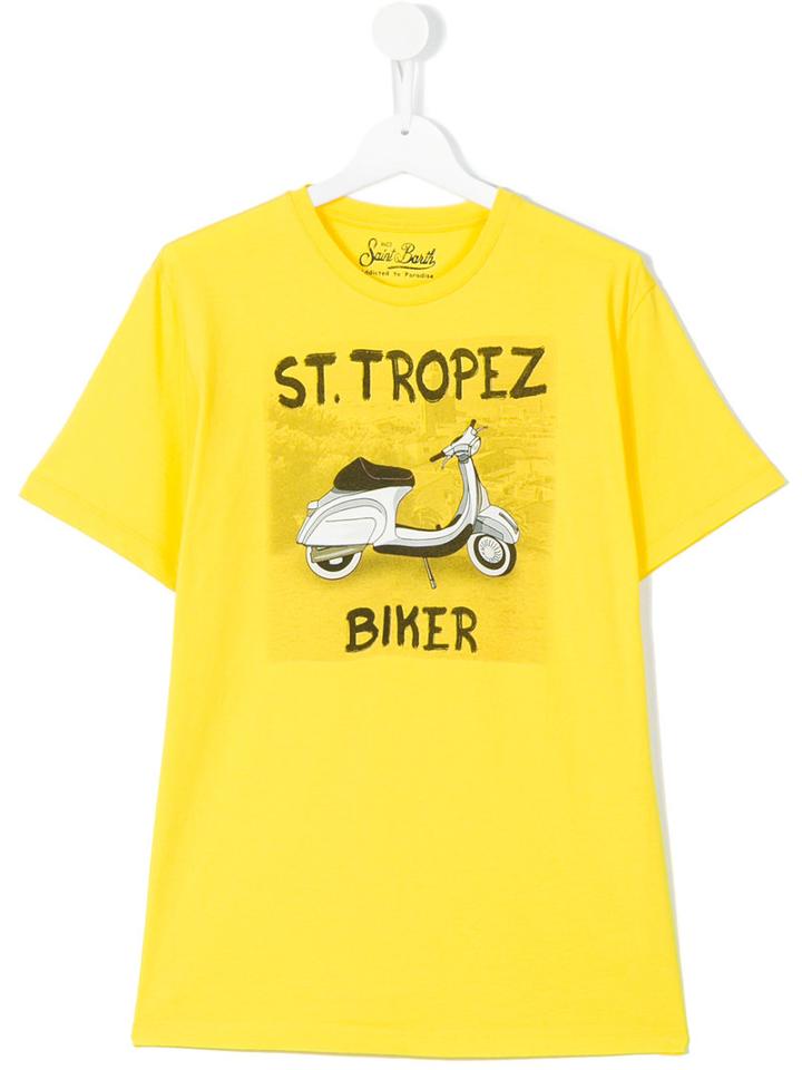 Mc2 Saint Barth Kids - Biker Print T-shirt - Kids - Cotton - 16 Yrs, Yellow/orange