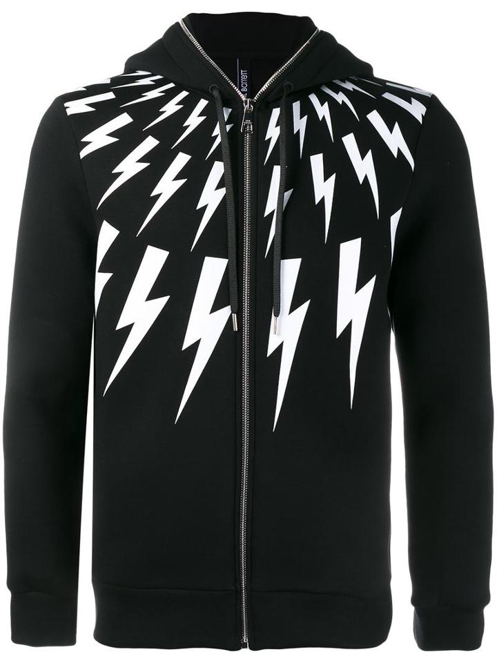 Neil Barrett Lightning Bolt Hoodie, Men's, Size: Medium, Black, Spandex/elastane/viscose/polyurethane/cotton
