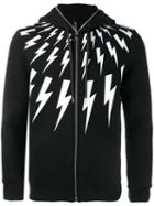 Neil Barrett Lightning Bolt Hoodie, Men's, Size: Medium, Black, Spandex/elastane/viscose/polyurethane/cotton