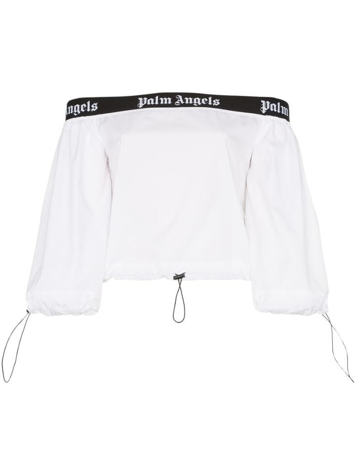 Palm Angels Logo Band Cotton Crop Top - White