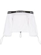 Palm Angels Logo Band Cotton Crop Top - White