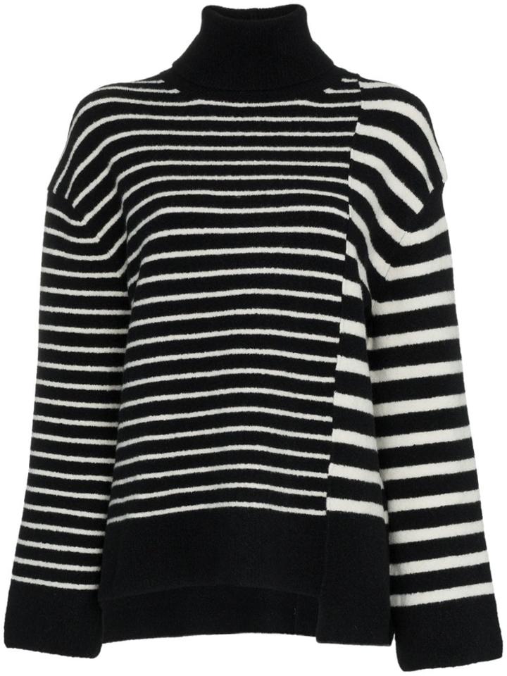 Juun.j Asymmetric Striped Wool-blend Jumper - Black