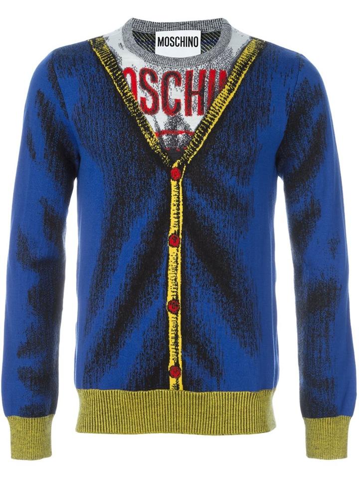 Moschino Trompe-l'oeil Jumper, Men's, Size: 46, Blue, Virgin Wool