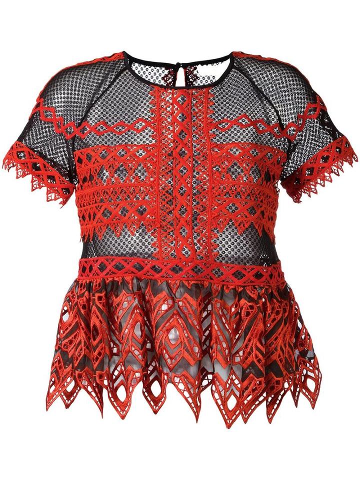 Jonathan Simkhai Pointy Sheer Panel Blouse, Women's, Size: 6, Red, Polyester/spandex/elastane