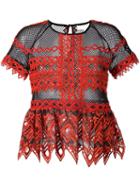 Jonathan Simkhai Pointy Sheer Panel Blouse, Women's, Size: 6, Red, Polyester/spandex/elastane