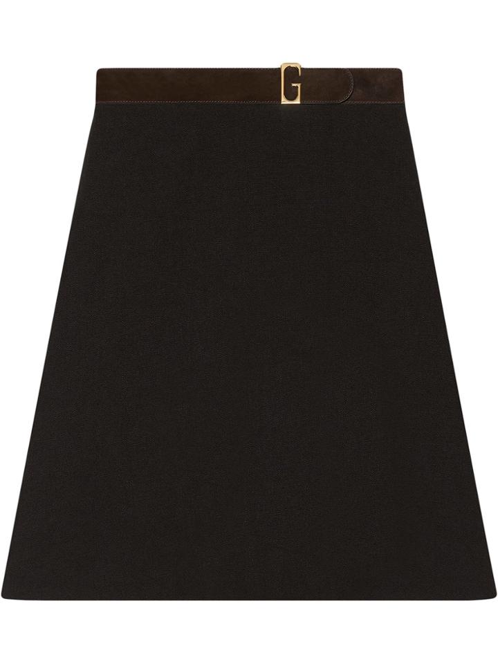 Gucci Linen Canvas Belted Skirt - Black