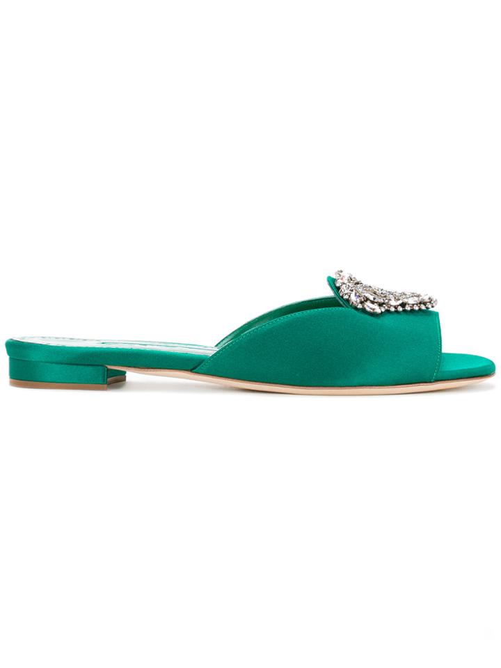 Manolo Blahnik Embellished Brooch Sandals - Green
