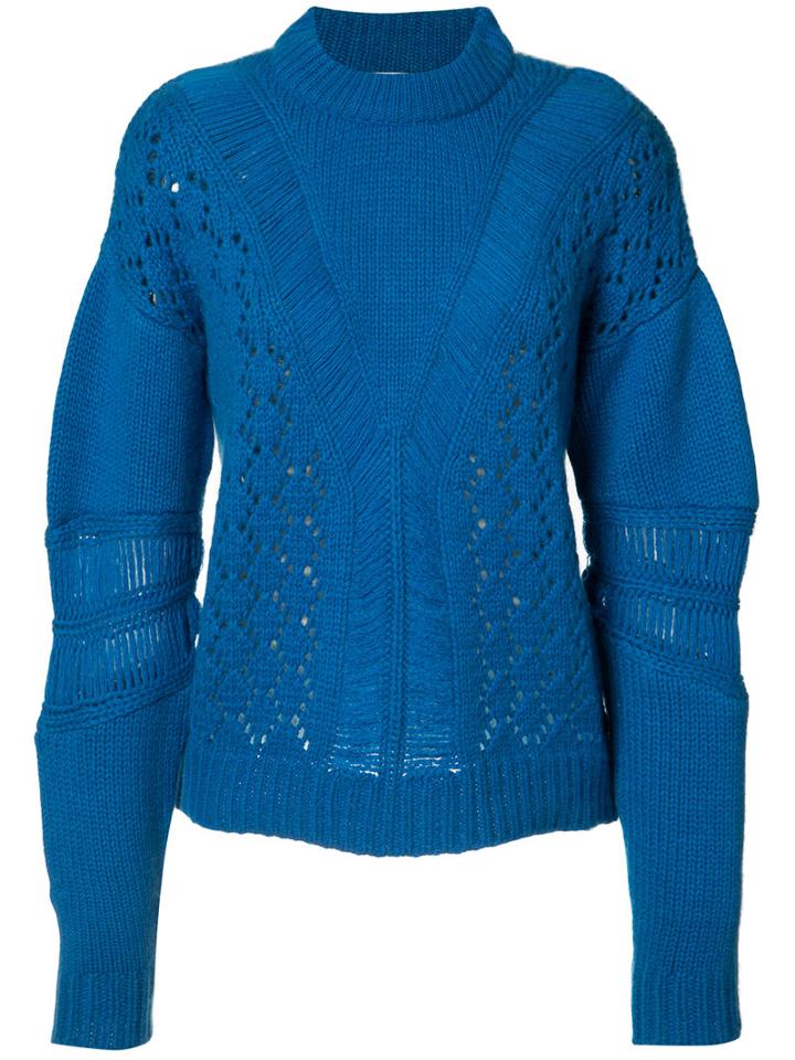 Prabal Gurung - Perforated Trim Jumper - Women - Cashmere - S, Women's, Blue, Cashmere