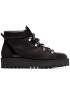 Ganni Black Alma Shearling Lined Leather Hiking Boots
