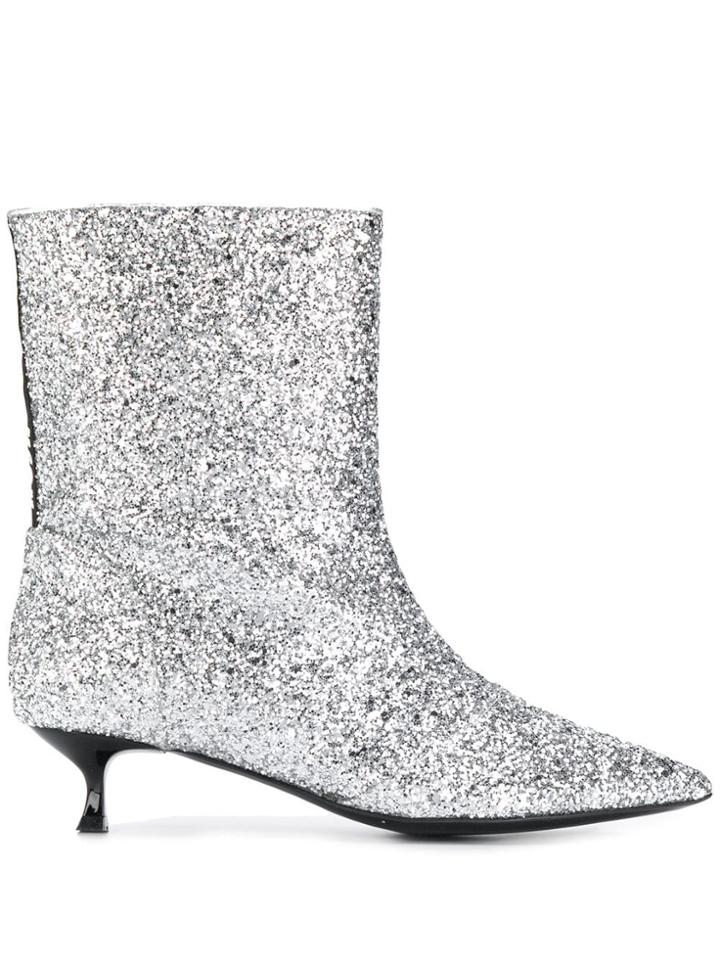 Msgm Glitter Ankle Boots - Silver