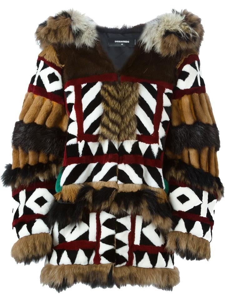 Dsquared2 Oversized Panelled Fur Coat - Brown