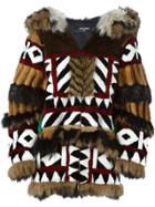 Dsquared2 Oversized Panelled Fur Coat - Brown