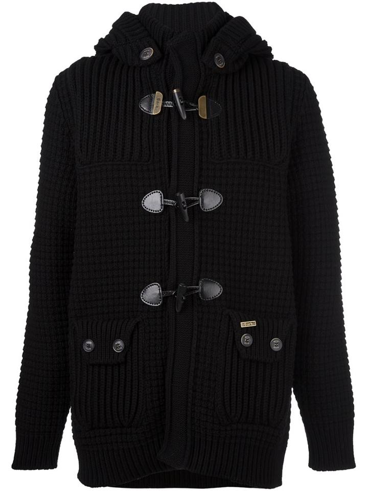 Bark Knitted Duffle Cardigan, Men's, Size: Xxl, Black, Polyamide/wool