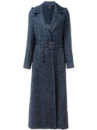 Twin-set Belted Long Coat, Women's, Size: Medium, Blue, Cotton/acrylic/polyamide/alpaca