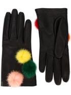 Fendi - Gloves With Pompoms - Women - Silk/lamb Skin/mink Fur - One Size, Black, Silk/lamb Skin/mink Fur