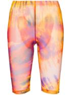 Msgm Tie-dye Print Knee-length Cycling Shorts - Orange