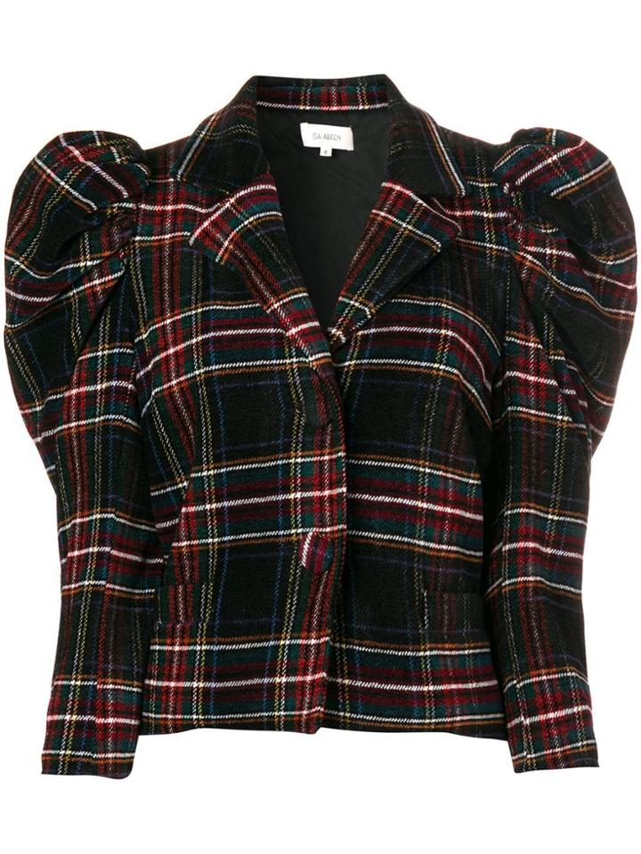 Isa Arfen Tartan Puff Sleeve Jacket - Black