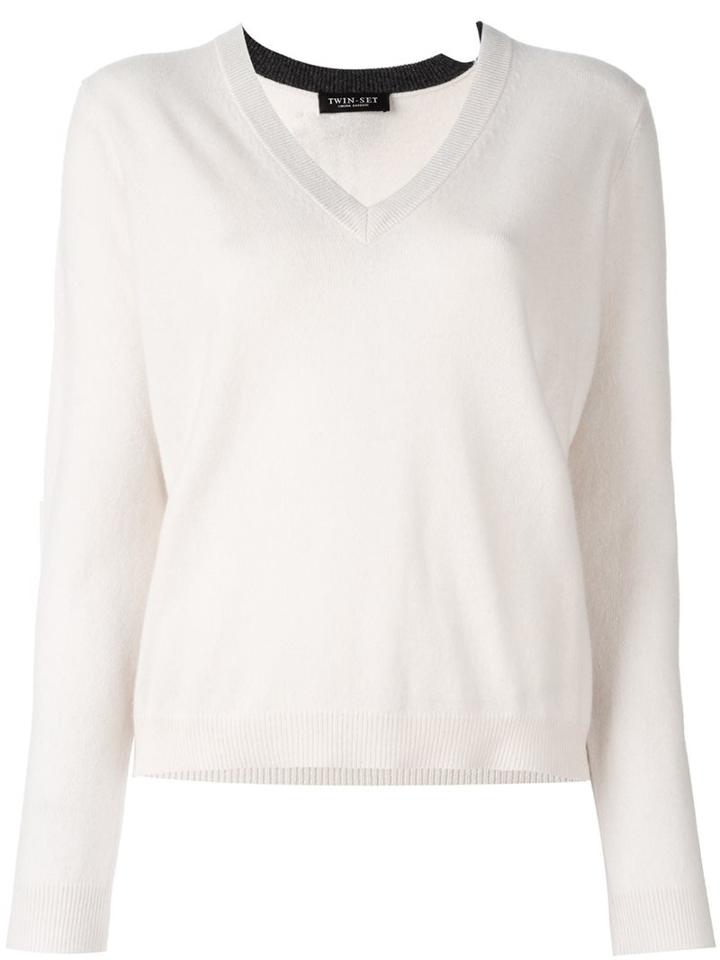 Twin-set V-neck Pullover, Women's, Size: Xxl, Nude/neutrals, Polyester/cashmere