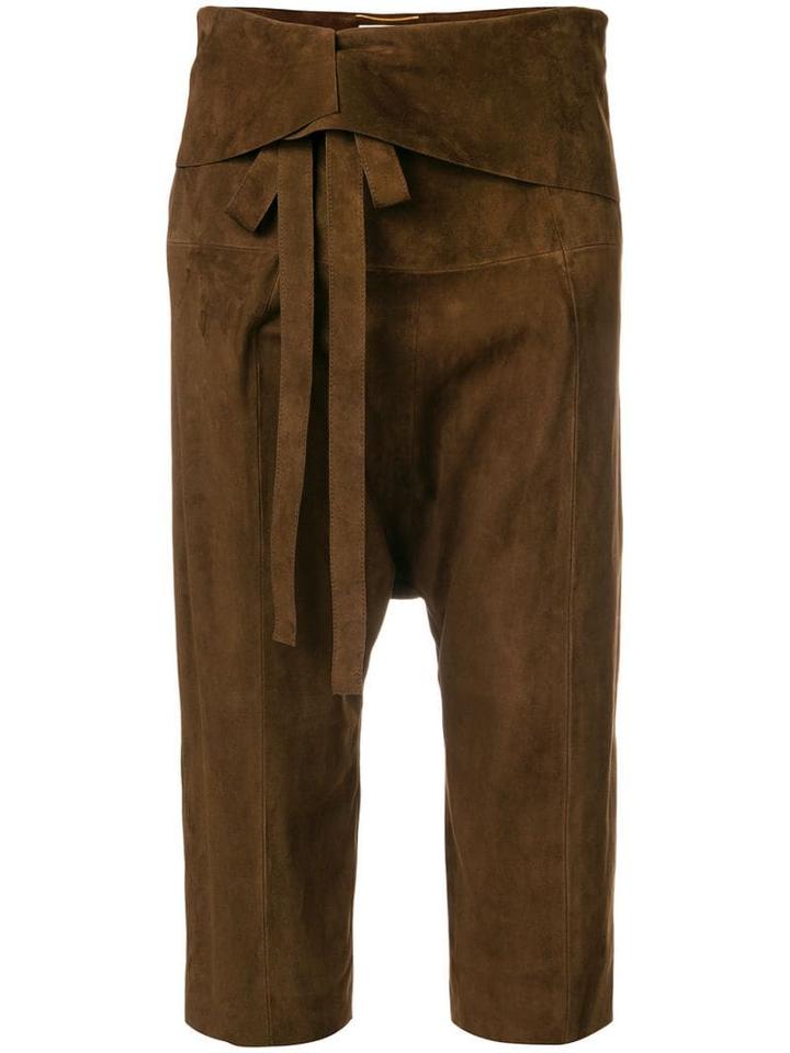 Saint Laurent Cropped Drop-crotch Trousers - Brown