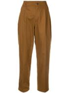 Loveless Ruched Waistband Tapered Trousers - Brown